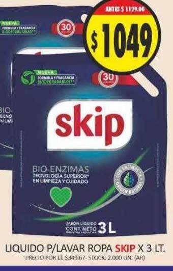 Supermercados Becerra Liquido p-lavar ropa skip x 3 lt oferta