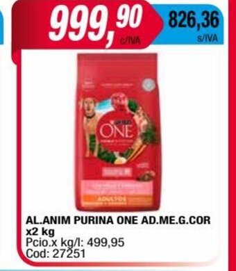 Maxiconsumo Al. Anim Purina One Ad. Me. G. Cor. x 2kg oferta
