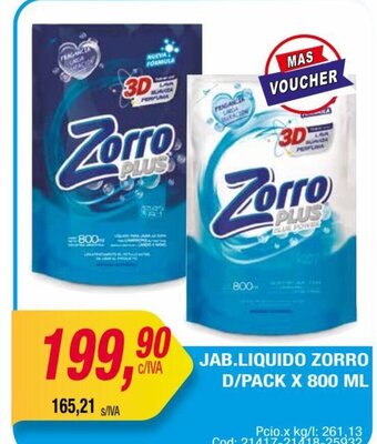 Maxiconsumo Jab. Liquido Zorro D/Pack x 800ml oferta