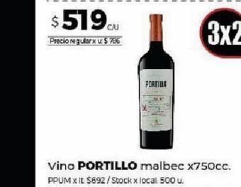 Disco Vino portillo malbec x 750cc oferta