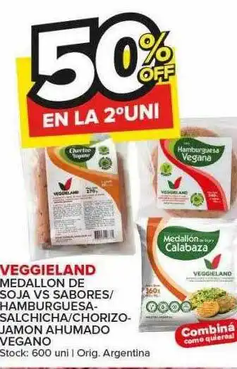 Carrefour Maxi Veggieland medallon de soja vs sabores hamburguesa salchicha-chorizo jamon ahumado vegano oferta