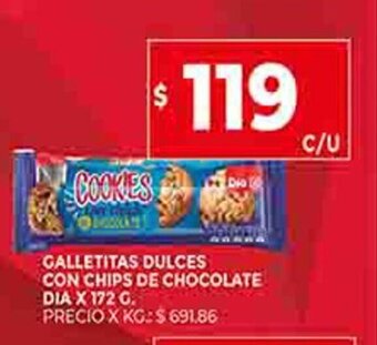 Supermercados DIA Galletitas Dulces Con Chips de Chocolate Dia x 172g oferta