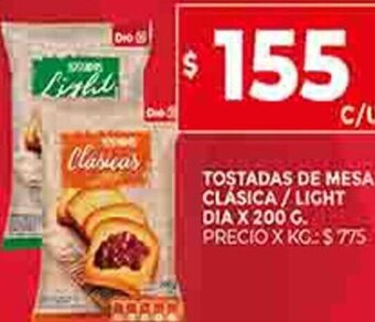 Supermercados DIA Tostadas de Mesa Clásica/Light Dia x 200g oferta
