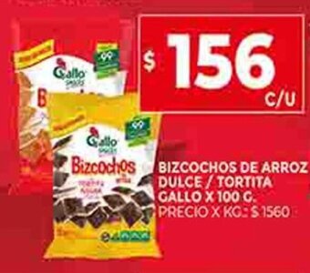Supermercados DIA Bizcochos de Arroz Dulce/Tortita Gallo x 100g oferta