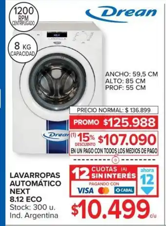 Carrefour Lavarropas Automático Next 8.12 ECO oferta