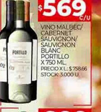 Supermercados DIA Vino malbec cabernet sauvignon sauvignon blanc portillo oferta