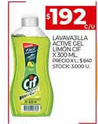 Lavavajilla active gel limón cif