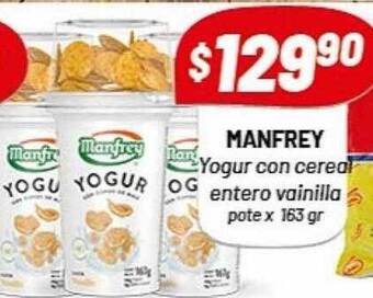 Almacor Manfrey yogur con cereal entero vainilla pote x 163 gr oferta