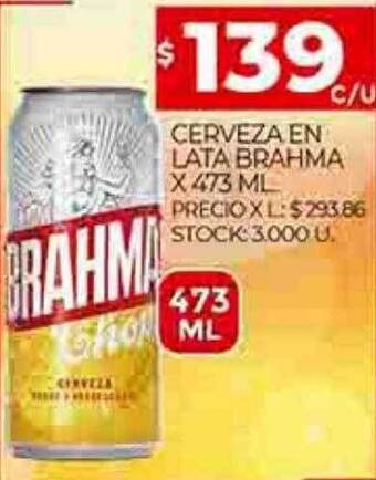 Supermercados DIA Cerveza en lata brahma oferta