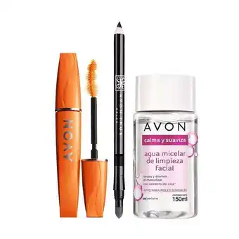 Avon Set x3 agua micelar + mascara alargadora + delineador kohl oferta