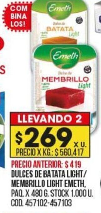 Coto Dulces de Batata Light/Membrillo Light Emeth oferta