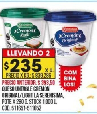 Coto Queso Untable Cremón Original/Light La Serenisma oferta