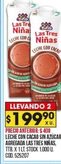 Coto Leche Con Cacao Sin Azúcar Agregada Las Tres Niñas oferta