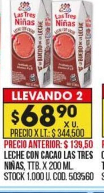 Coto Leche Con Cacao Las Tres Niñas oferta