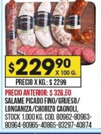 Coto Salame Picado Fino/ Grueso/ Longaniza/ Chorizo Cagnoli oferta