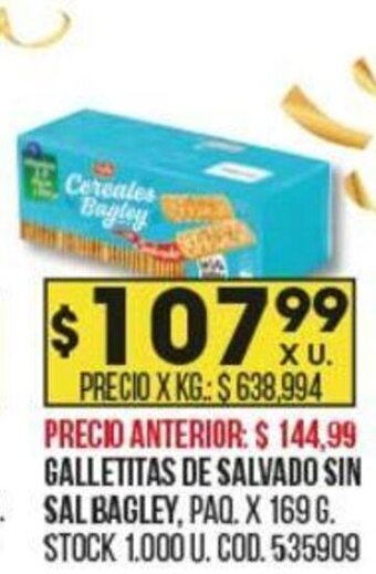 Coto Galletitas De Salvado Sin Sal Bagley oferta