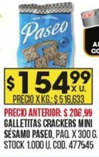 Coto Galletitas Crackers Mini Sésame Paseo oferta
