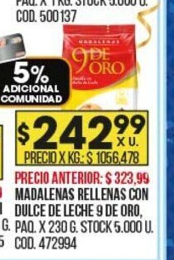 Coto Madalenas Rellenas Con Dulce De Leche 9 De Oro oferta