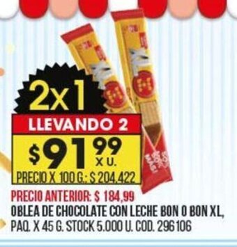 Coto Oblea De Chocolate Con Leche Bon O Bon XL oferta