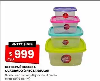 Changomas Set herméticos x 4 cuadrado ó rectangular oferta