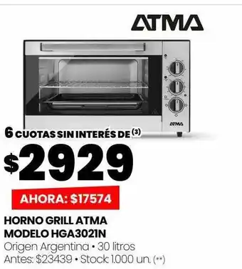 Changomas Horno grill atma modelo hga3021n oferta