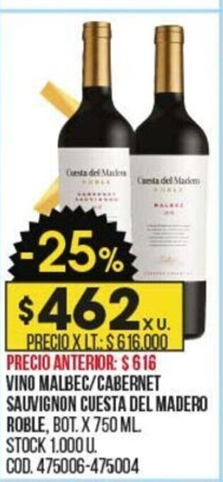 Coto Vino Malbec/ Cabernet Sauvignon Cuesta Del Madero Roble oferta