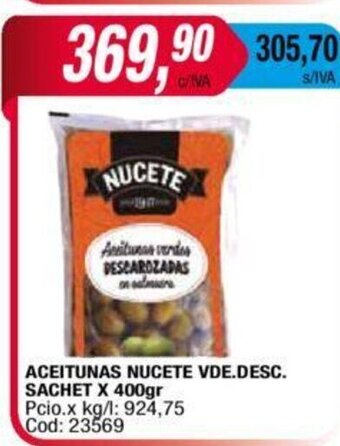 Maxiconsumo Aceitunas Nucete Vde. Desc. Sachet x 400gr oferta