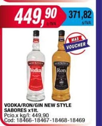 Maxiconsumo Vodka/Ron/Gin New Style Sabores x 1lt oferta