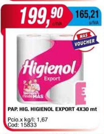 Maxiconsumo Pap. Hig. Higienol Export 4X30 Mt oferta
