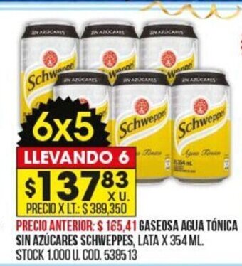 Coto Gaseosa Agua Tónica Sin Azúcares Schweppes oferta