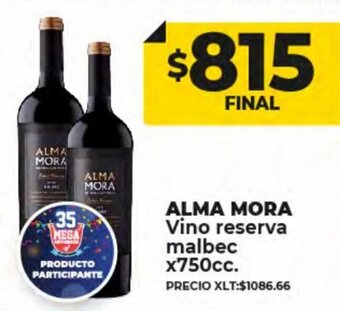 Supermayorista Vital Alma Mora Vino Reserva Malbec x750cc oferta