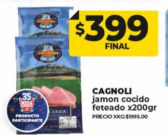 Supermayorista Vital Cagnoli Jamon Cocido Feteado x200gr oferta