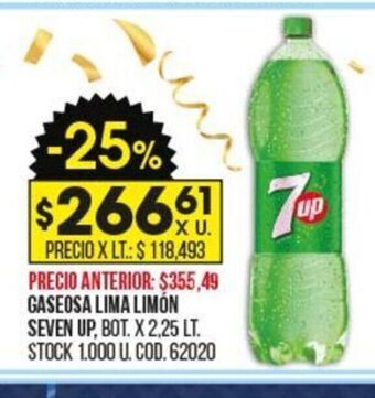 Coto Gaseosa Lima Limón Seven Up oferta