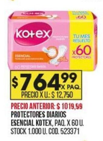 Coto Protectores Diarios Esencial Kotex oferta