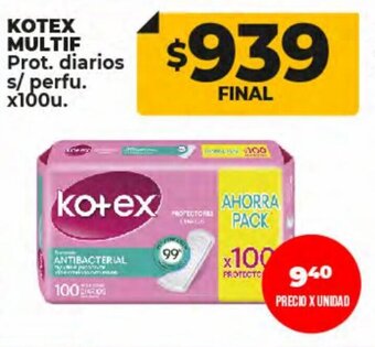 Supermayorista Vital Kotex Multif Prot. Diarios s/ Perfu. x 100u oferta