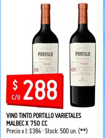Changomas Vino Tinto Portillo Varietales Malbec x 750cc oferta