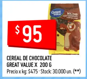 Changomas Cereal De Chocolate Great Value x 200g oferta