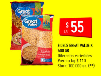 Changomas Fideos Great Value x 500gr oferta
