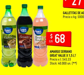 Changomas Amargo Serrano Great Value x 1,5lt oferta