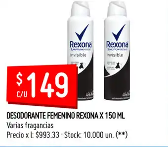 Changomas Desodorante Feminino Rexona x 150ml oferta
