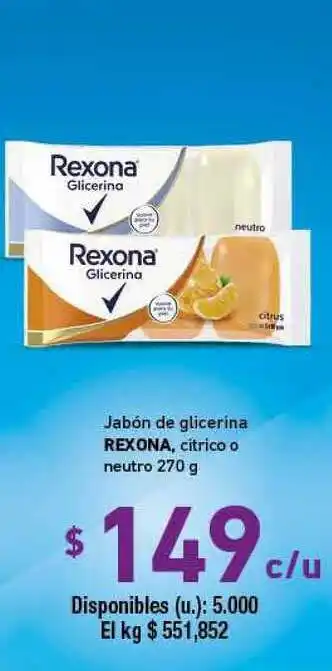 Cooperativa Obrera Jabón De Glicerina Rexona Citrico O Neutro 270g oferta