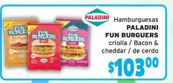 El Solar Supermercados Hamburguesas Paladini Fun Burguers Criolla Bacon & Cheddar De Cerdo oferta