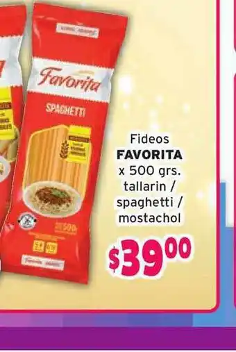 El Solar Supermercados Fideos Favorita Tallarin Spaghetti Mostachol x 500grs oferta