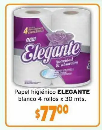 Elegante Papel Higiénico Blanco 4 Rollos x 30mts