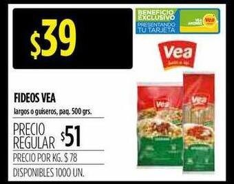 Supermercados Vea Fideos Vea 500grs oferta