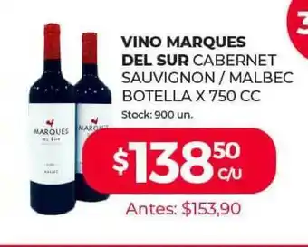 Supermercados Tadicor Vino Marques Del Sur Cabernet Sauvignon Malbec x 750cc oferta