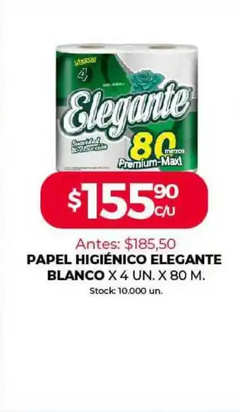 Supermercados Tadicor Papel Higiénico Elegante Blanco x 4 un x 80m oferta