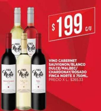 Supermercados DIA Vino Cabernet Sauvignon Blanco Dulce Malbec Chardonay Rosado Finca Norte x 750ml oferta