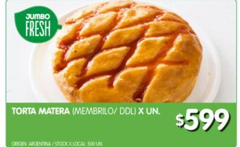 Jumbo Torta matera (membrillo / dulce de leche) x un oferta