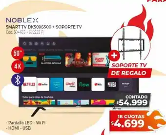 Naldo Lombardi Noblex Smart Tv Dk50x6500 + Soporte Tv oferta